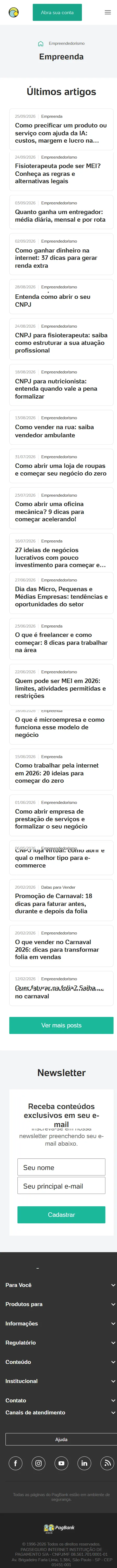Layout mobile completo da página de categoria, com os posts empilhados em uma coluna.