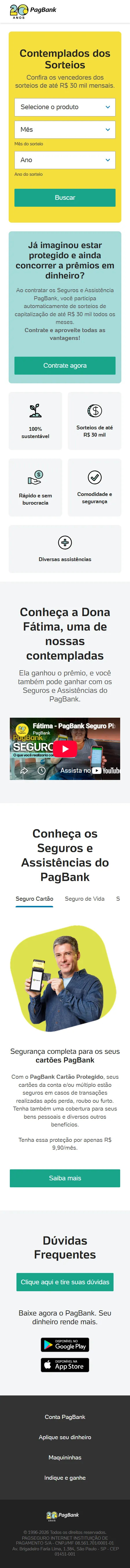 Layout mobile completo da mesma página, com o formulário de busca no topo e as seções empilhadas em uma coluna.