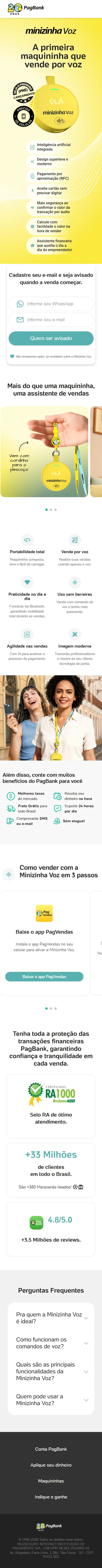 Layout mobile completo da mesma página, com o formulário logo abaixo do produto e as seções empilhadas em uma coluna.