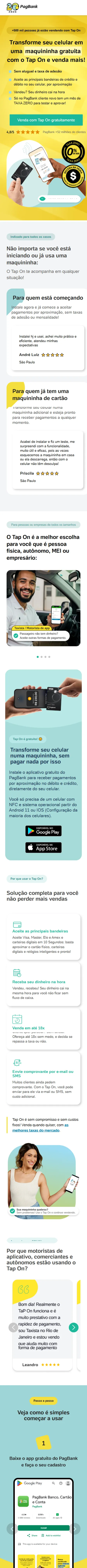 Layout mobile completo da mesma página, com as seções empilhadas em uma coluna.
