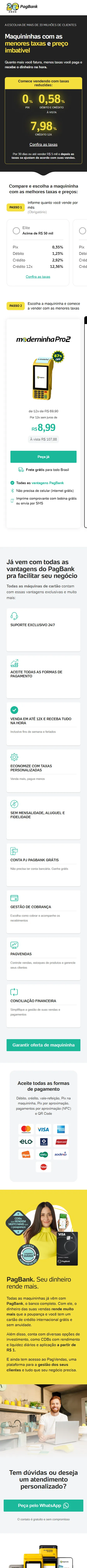 Layout mobile completo da mesma página, com as faixas de faturamento e a vitrine em carrossel.